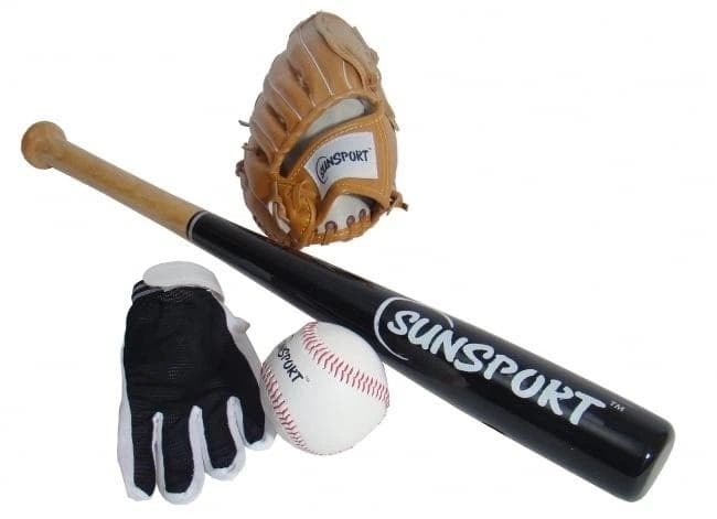 Baseball zestaw dla początkujących kij rękawica miotacz 4 elementy