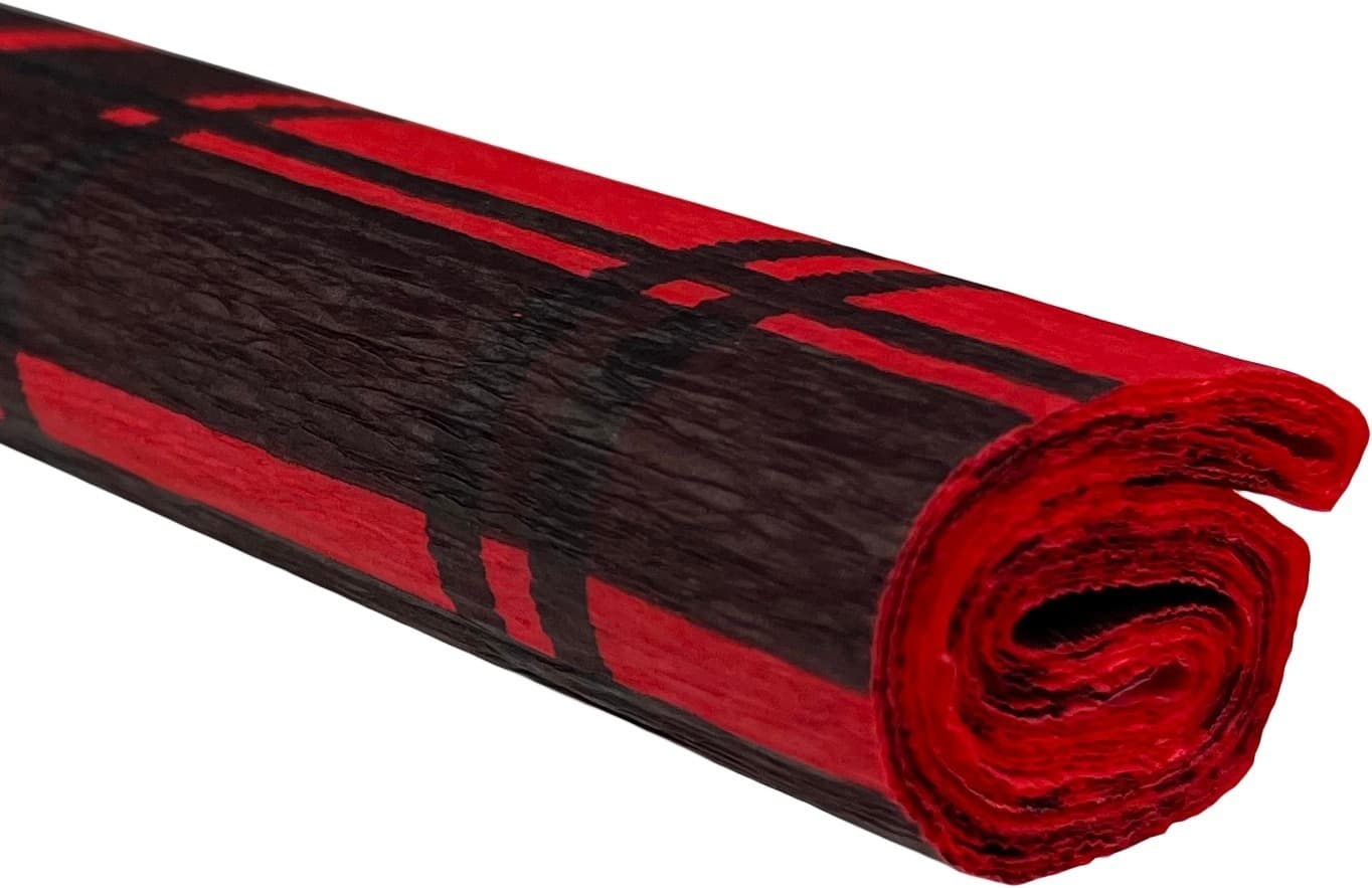 Bibuła marszczona krata czarna na czerwonym tle 50 x 200 cm 10 rolek