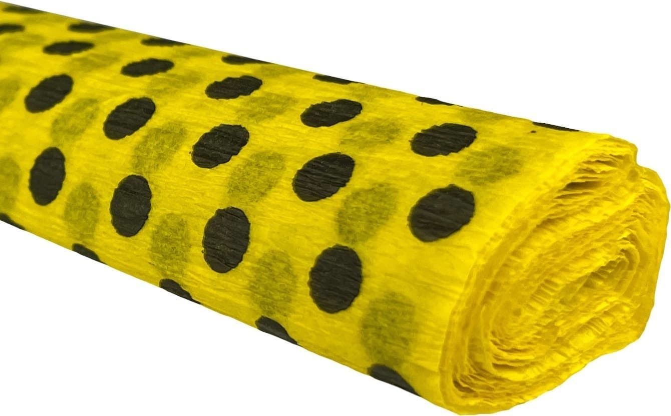 Bibuła marszczona TYMOS kropki zielone na cytrynowym tle 10 rolek 50x200 cm