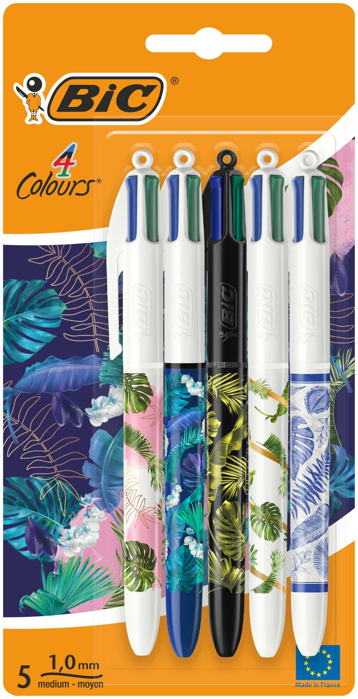 BIC 4 Colours Botanical długopisy 5 sztuk z motywami roślinnymi