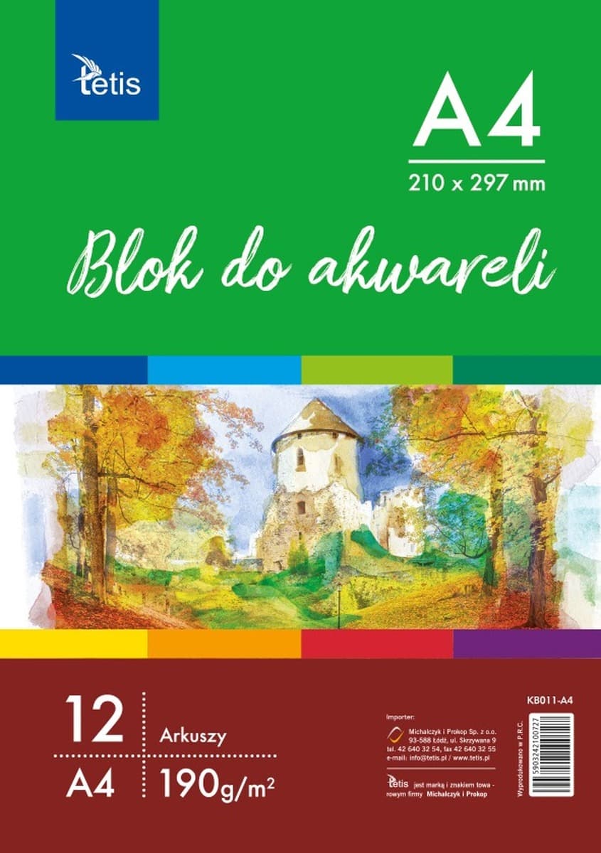 Blok akwarelowy Tetis A4, 12 kartek, papier 190g