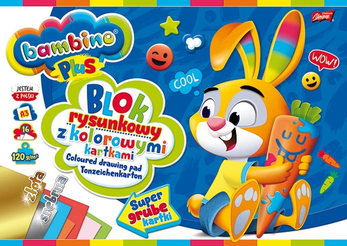 Blok rysunkowy A3 16k kolorowe kartki Bambino PLUS