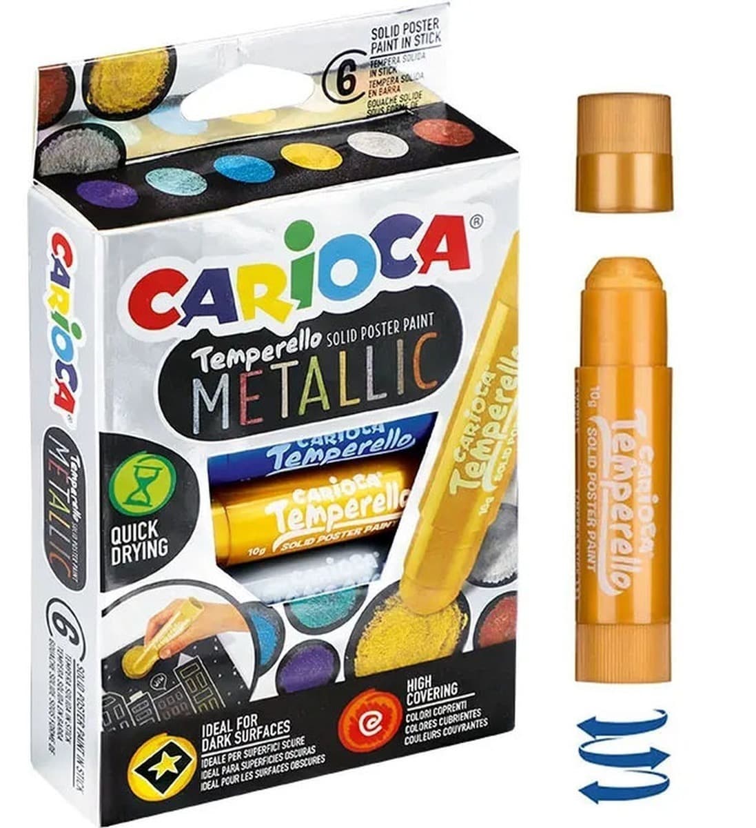 Carioca Temporello - Metaliczne farby w sztyfcie, 6 kolorów