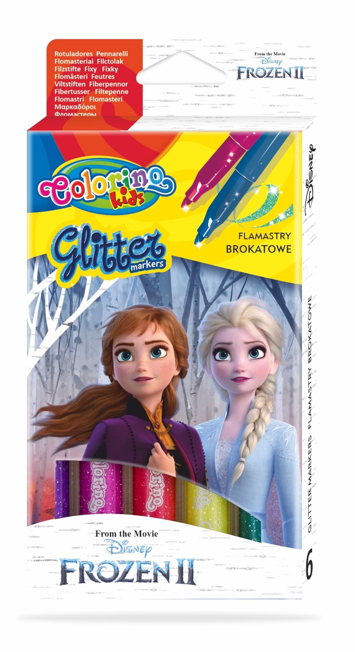 Colorino Kids Flamastry Frozen brokatowe 6 kolorów