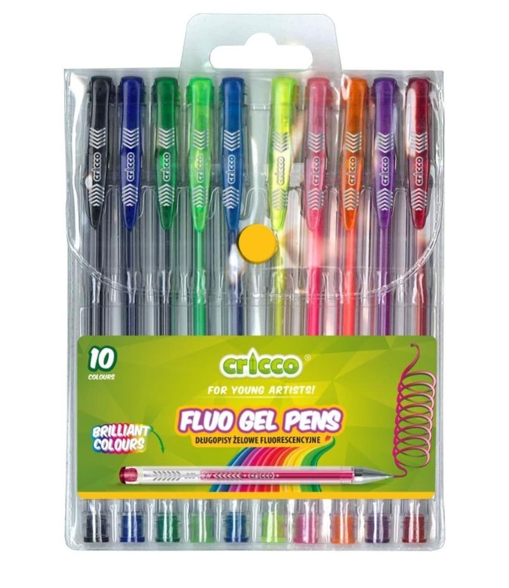 Cricco Długopisy Żelowe Fluorescencyjne 10 Kolorów