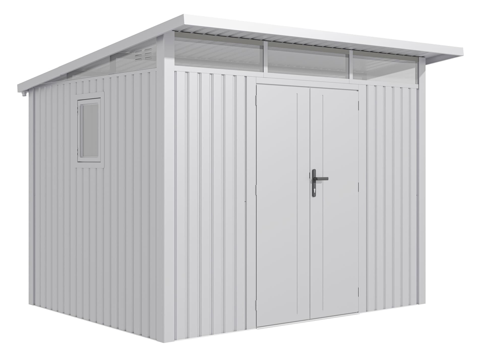 Domek ogrodowy G21 Madison 731 – 289 x 253 cm, metal silver