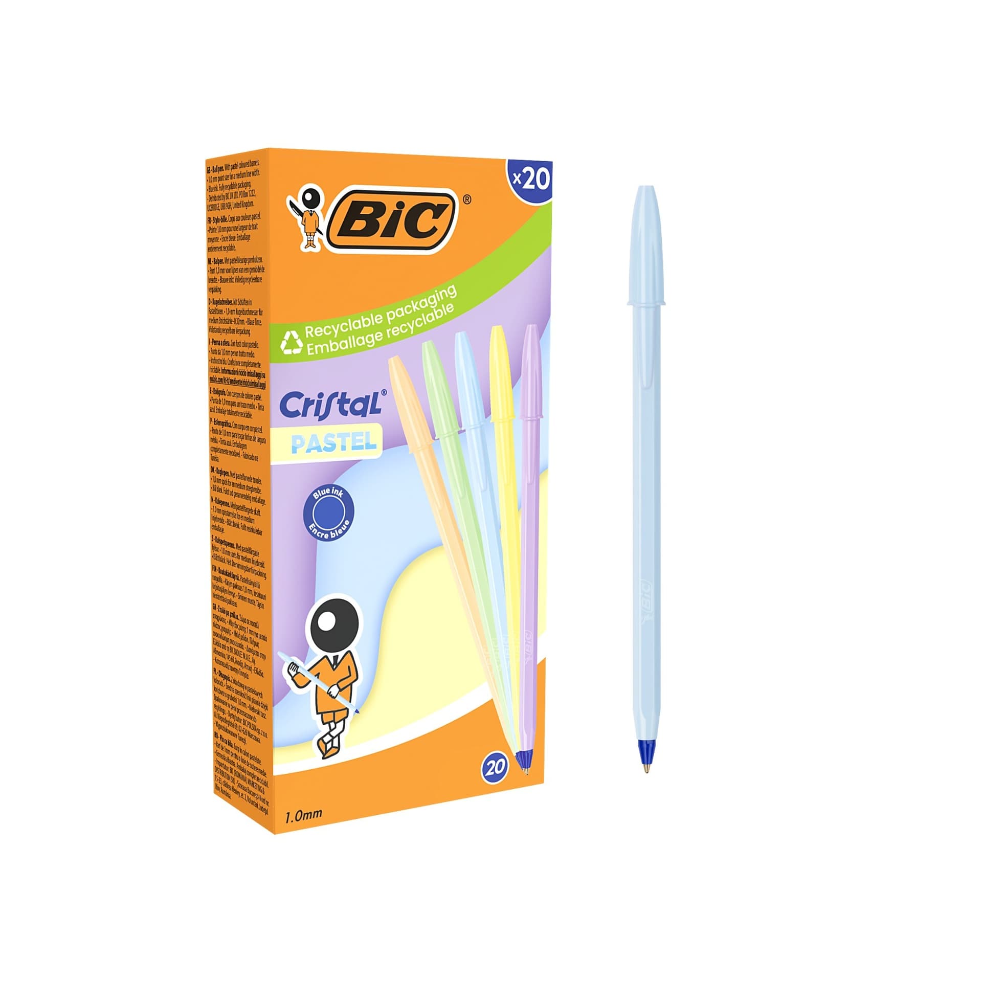 Długopis BIC Cristal Pastel 1 mm niebieski 20 sztuk