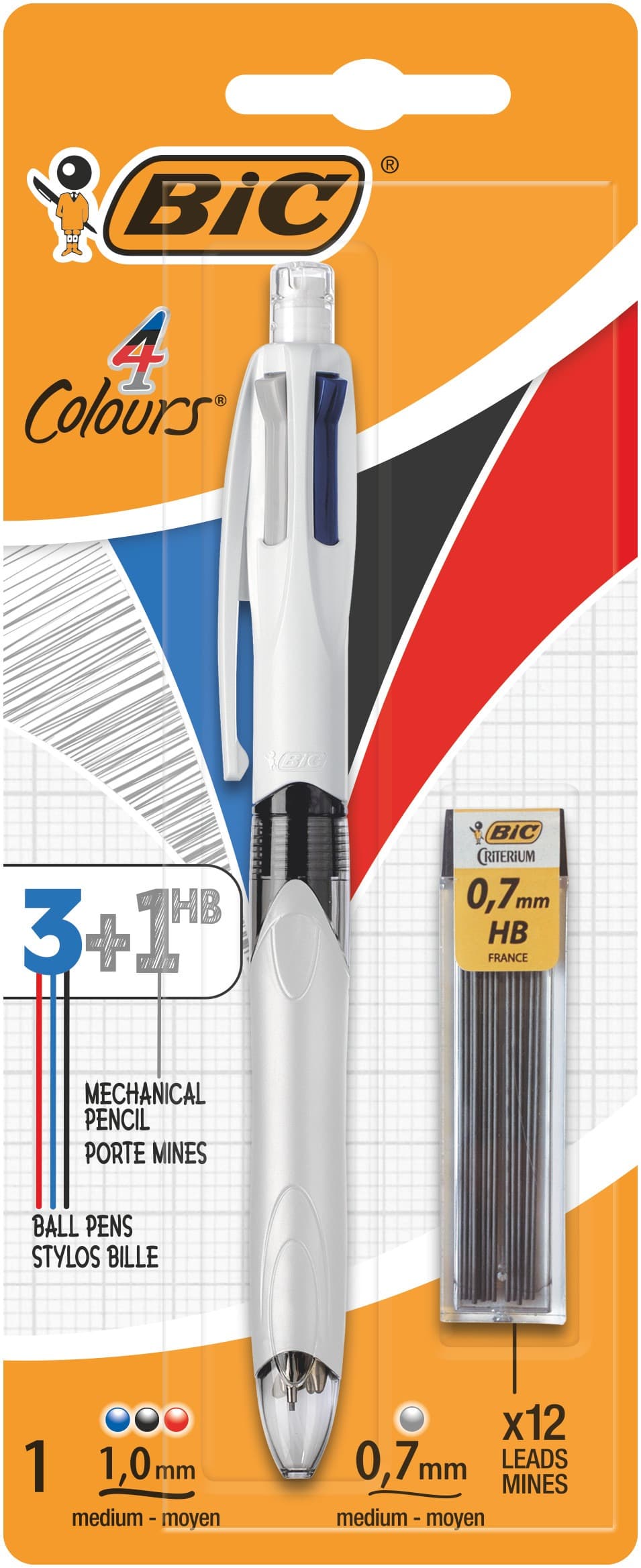 Długopis wielokolorowy BIC 4 Colours 3 kolory + ołówek HB + 12 wkładów