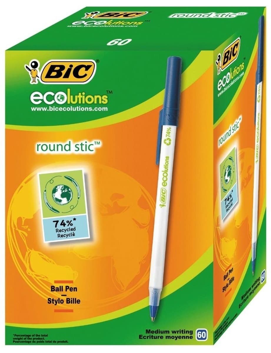 Długopisy Ecolutions Round Stick BIC niebieskie 60 sztuk