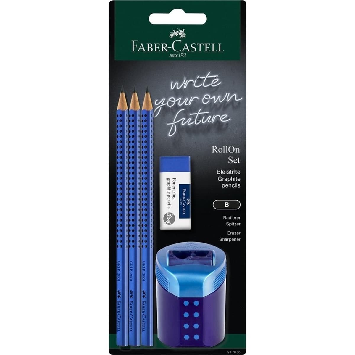 Faber-Castell Grip 2001 Zestaw ołówków grafitowych z temperówką i gumką