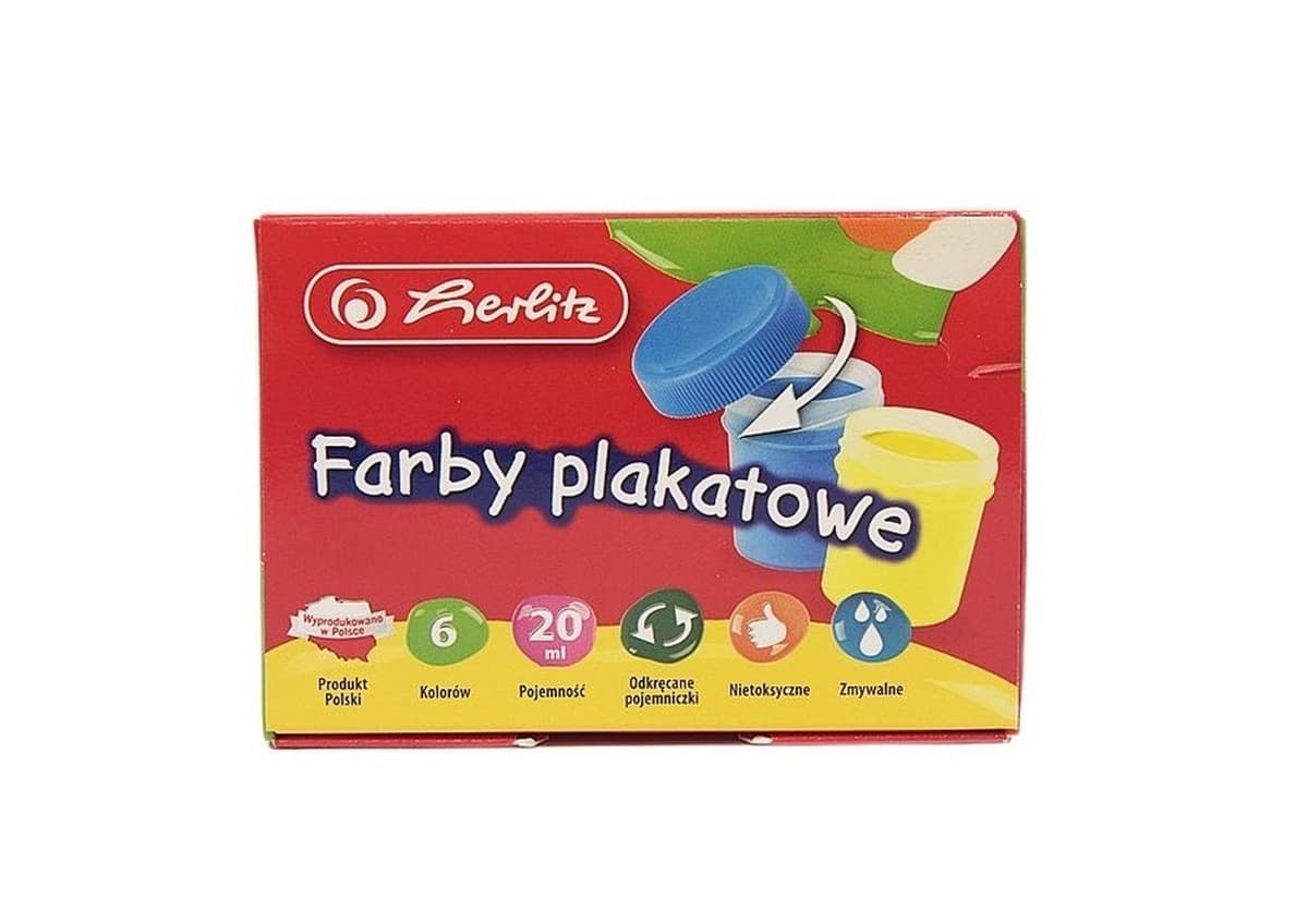 Farby plakatowe szkolne 6 kolorów po 20 ml