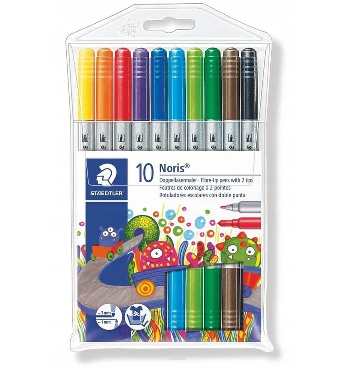 Flamastry dwustronne 10 kolorów Noris Club Staedtler