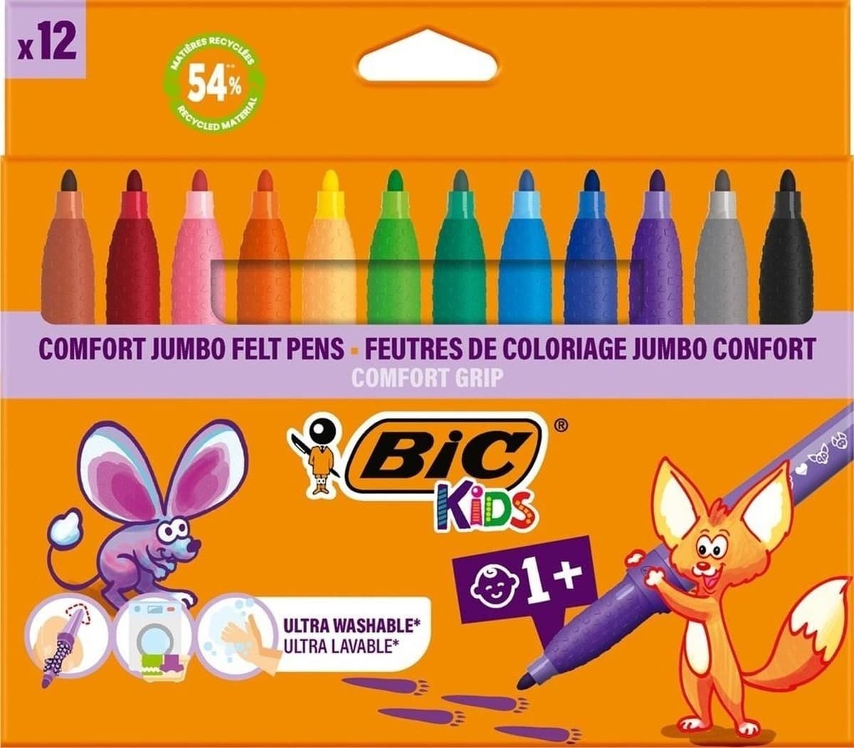 Flamastry Kids Comfort Grip BIC Jumbo dla dzieci 12 kolorów