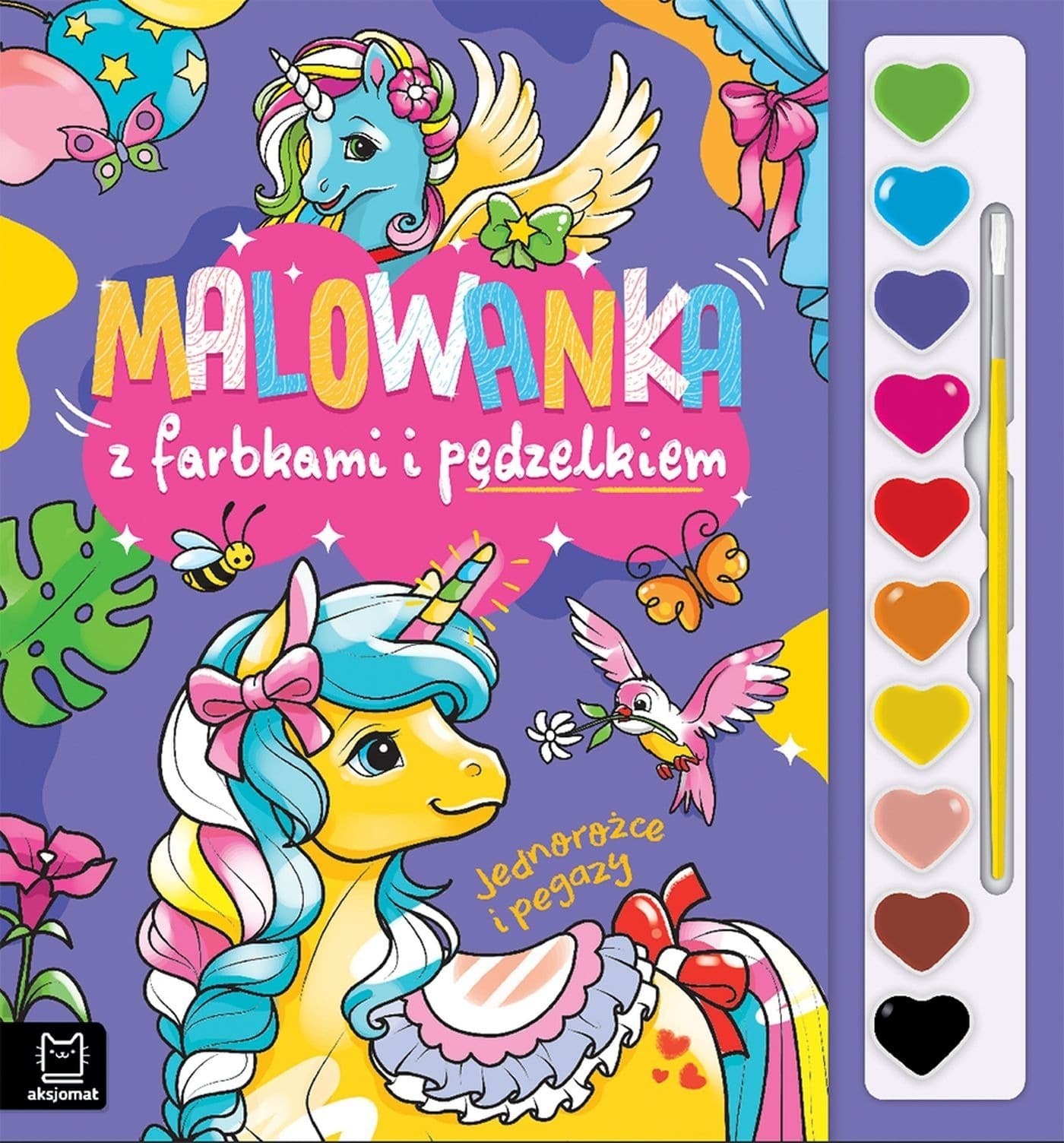 Jednorożce i pegazy. Malowanka z farbkami i pędzelkiem dla dzieci