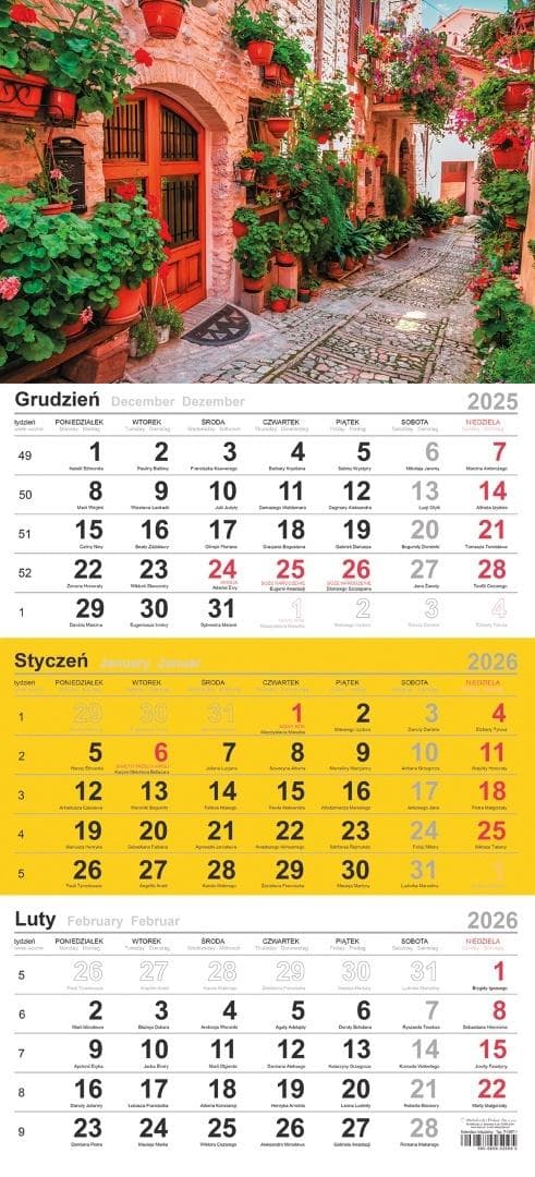 Kalendarz trójdzielny 2025 z pełnokolorową główką