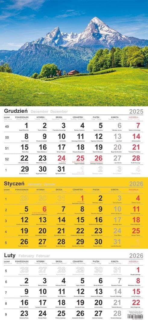 Kalendarz trójdzielny 2025 krajobraz górski