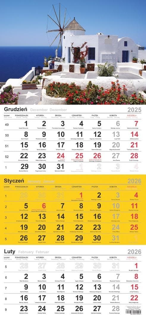 Kalendarz trójdzielny 2026 motyw Grecki młyn