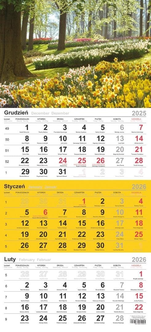 Kalendarz trójdzielny 2026 motyw leśne kwiaty