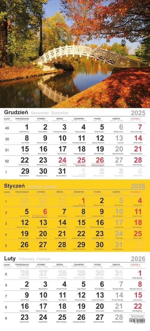 Kalendarz trójdzielny 2025 z pełnokolorową główką