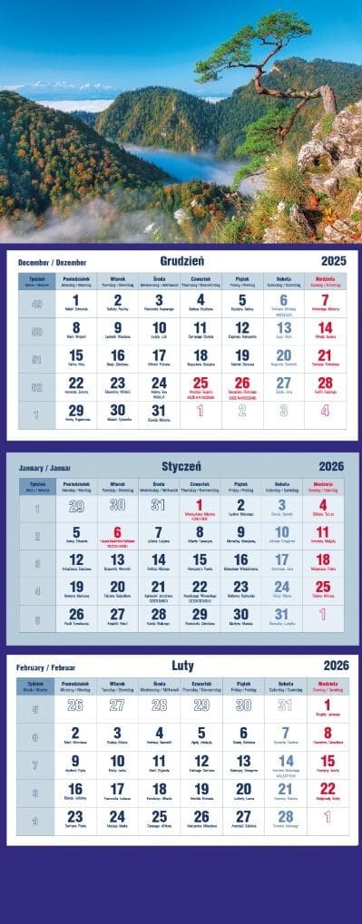 Kalendarz 2026 trójdzielny