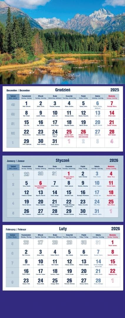 Kalendarz trójdzielny 2026 Tatry z miejscem na nadruk reklamowy