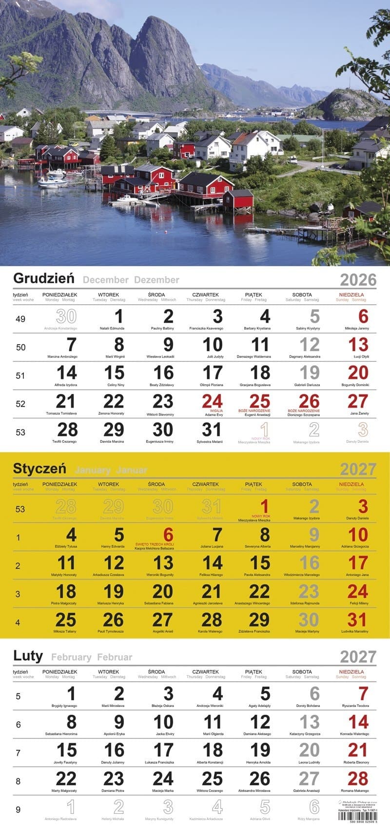 Kalendarz 2026 trójdzielny