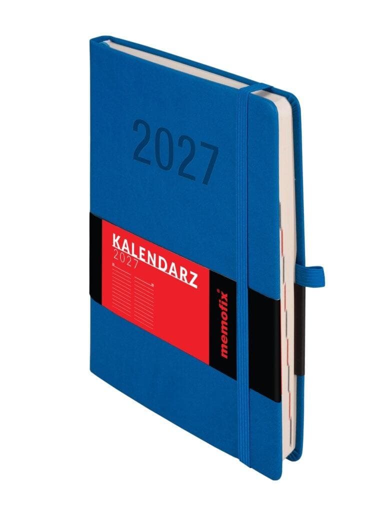 Kalendarz 2027 A5 DNS niebieski Memofix organizer z ekologicznej skóry