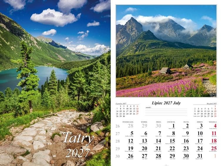 Kalendarz ścienny 2027 Tatry panoramiczny widoki górskie Radwan 32x48 cm