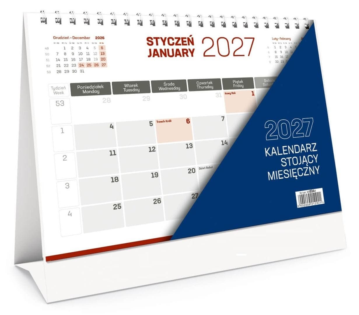 Kalendarz 2027 stojący miesięczny biurkowy z nadrukiem reklamowym