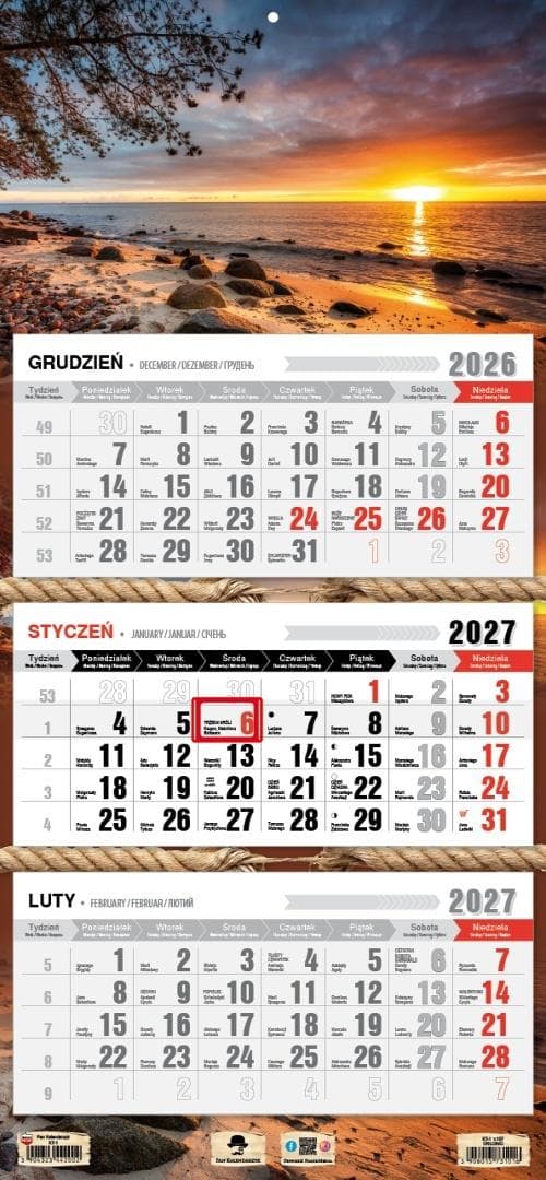 Kalendarz 2027 trójdzielny ścienny 680x315 mm Pan Kalendarzyk Orłowo