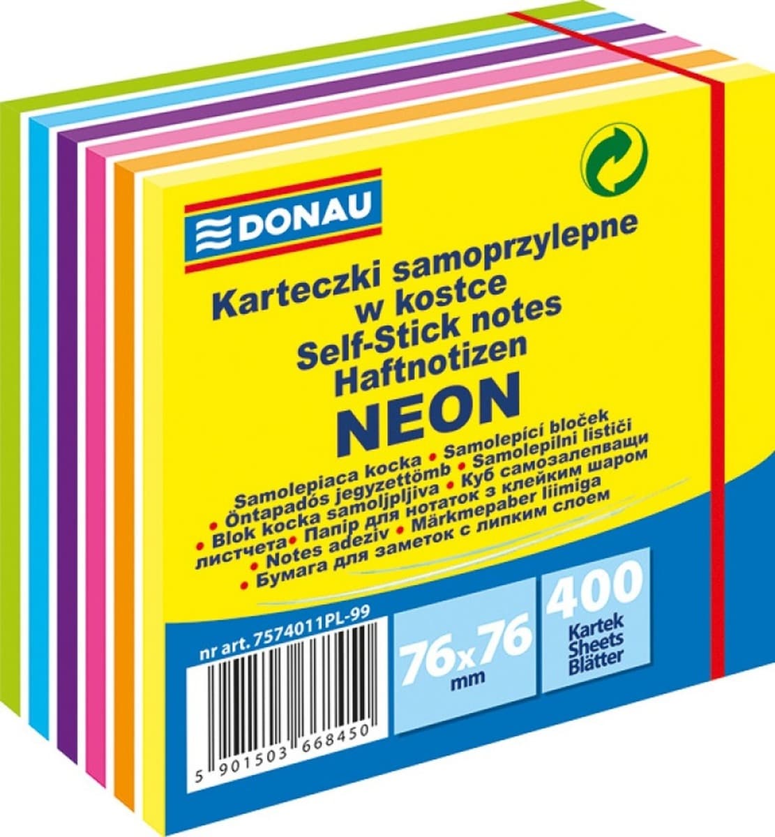 Karteczki samoprzylepne neonowe 76x76mm 400 kartek DONAU