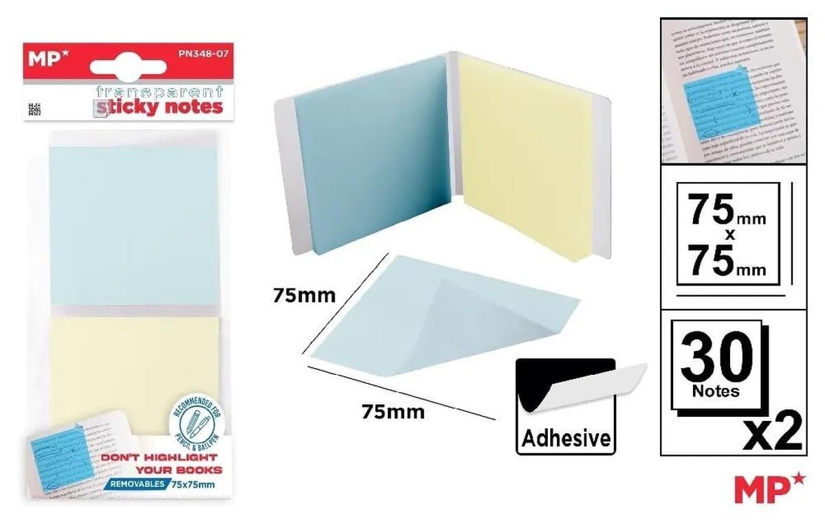Karteczki samoprzylepne przezroczyste 75 x 75 mm 60 sztuk
