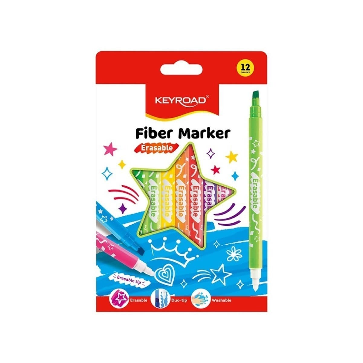 KEYROAD Flamastry Fiber Marker wymazywalne 12 kolorów