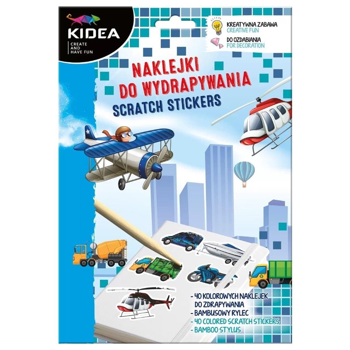 Kidea Naklejki Zdrapywanki Pojazdy 40 sztuk