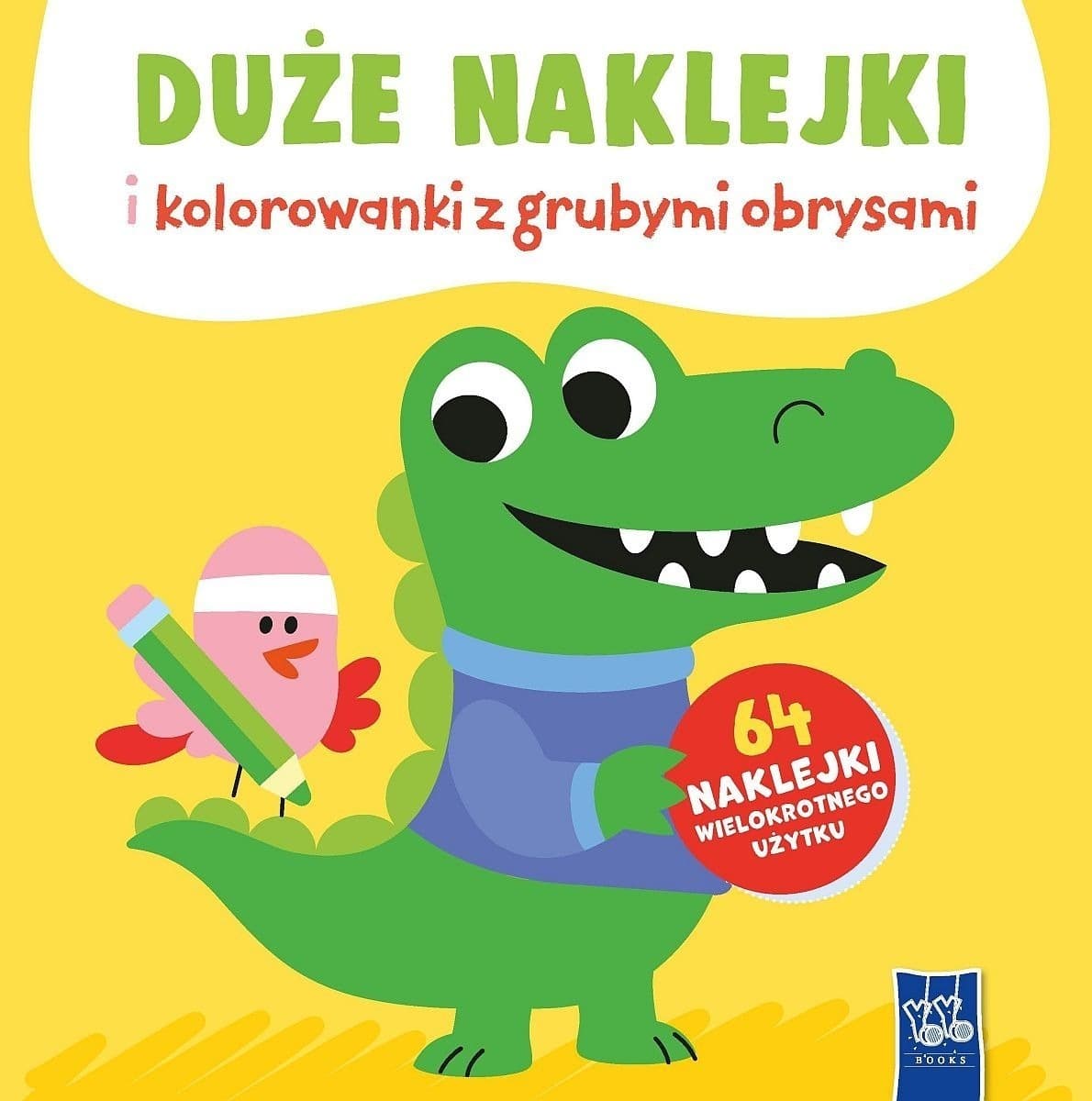 Kolorowanka z naklejkami. Krokodyl z grubymi obrysami i duże naklejki