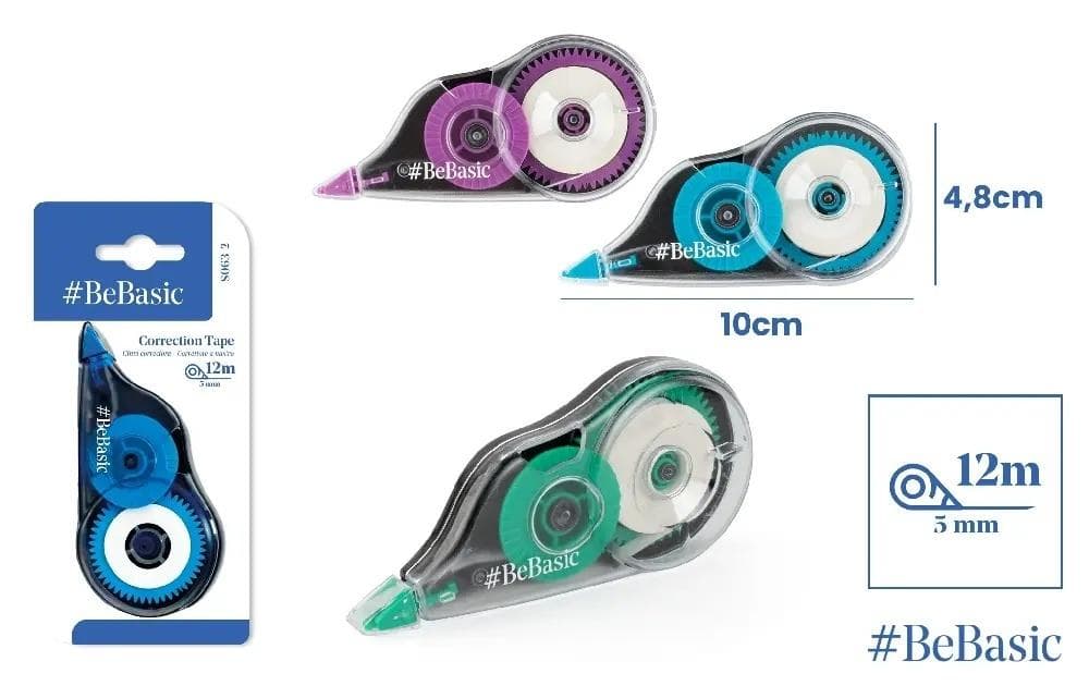 Korektor w taśmie BeBasic 12 m x 5 mm blister mix