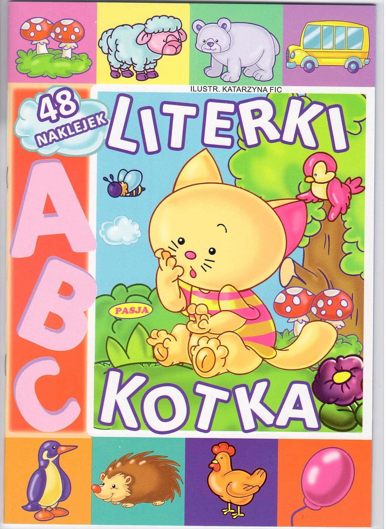 Literki Kotka Kolorowanka dla Dzieci Edukacyjna z Naklejkami, 24 strony