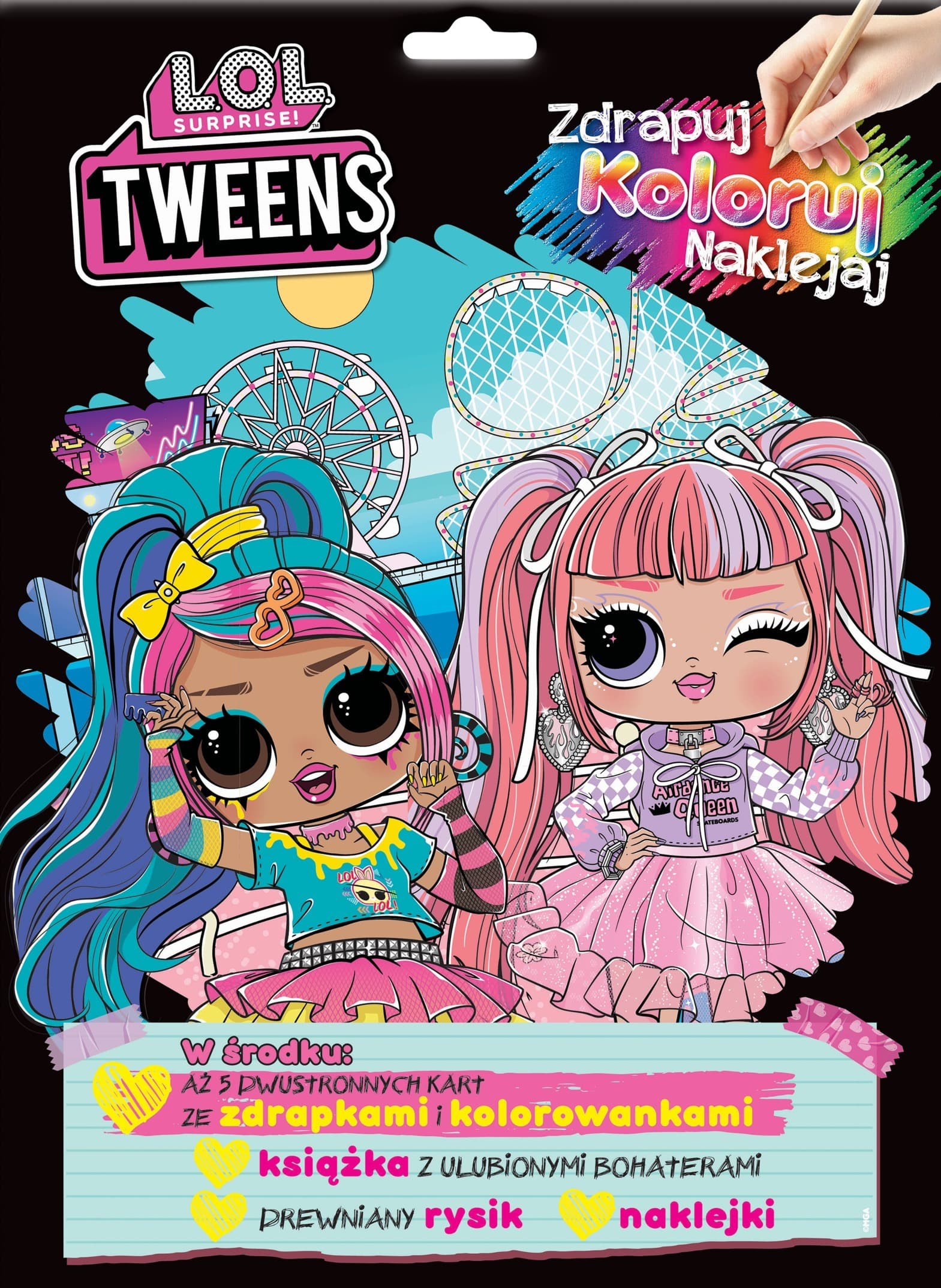 LOL Surprise Tweens Zdrapuj koloruj naklejaj. Książka dla dzieci