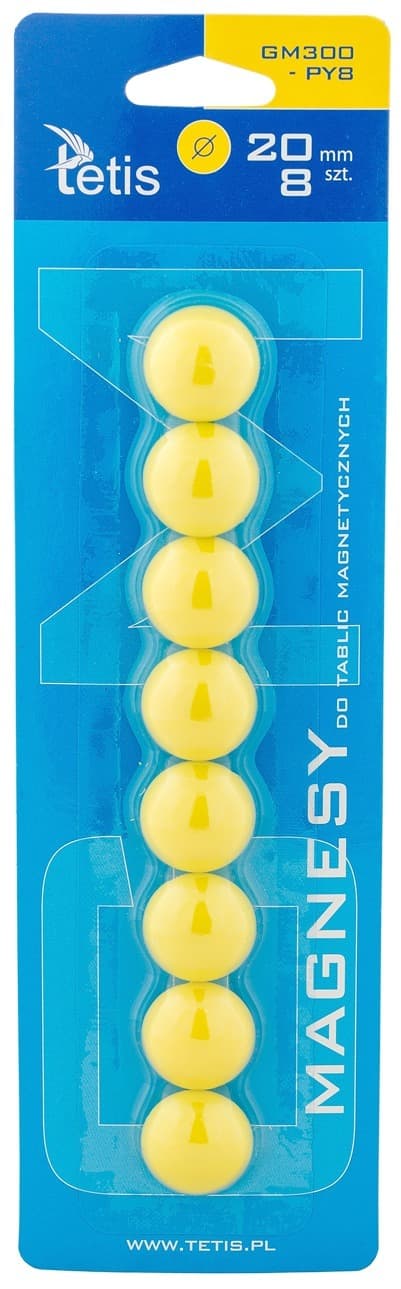 Magnesy do tablic Tetis żółte gładkie 20 mm