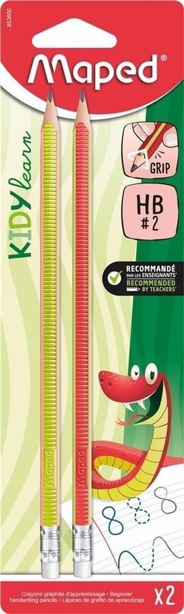 Maped Kidy Learn Grip Ołówki trójkątne HB z gumką 2 sztuki