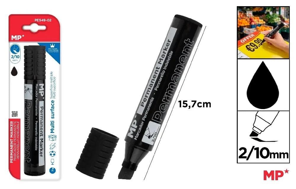Marker permanentny z płaską końcówką 2/10 mm czarny 1 sztuka blister