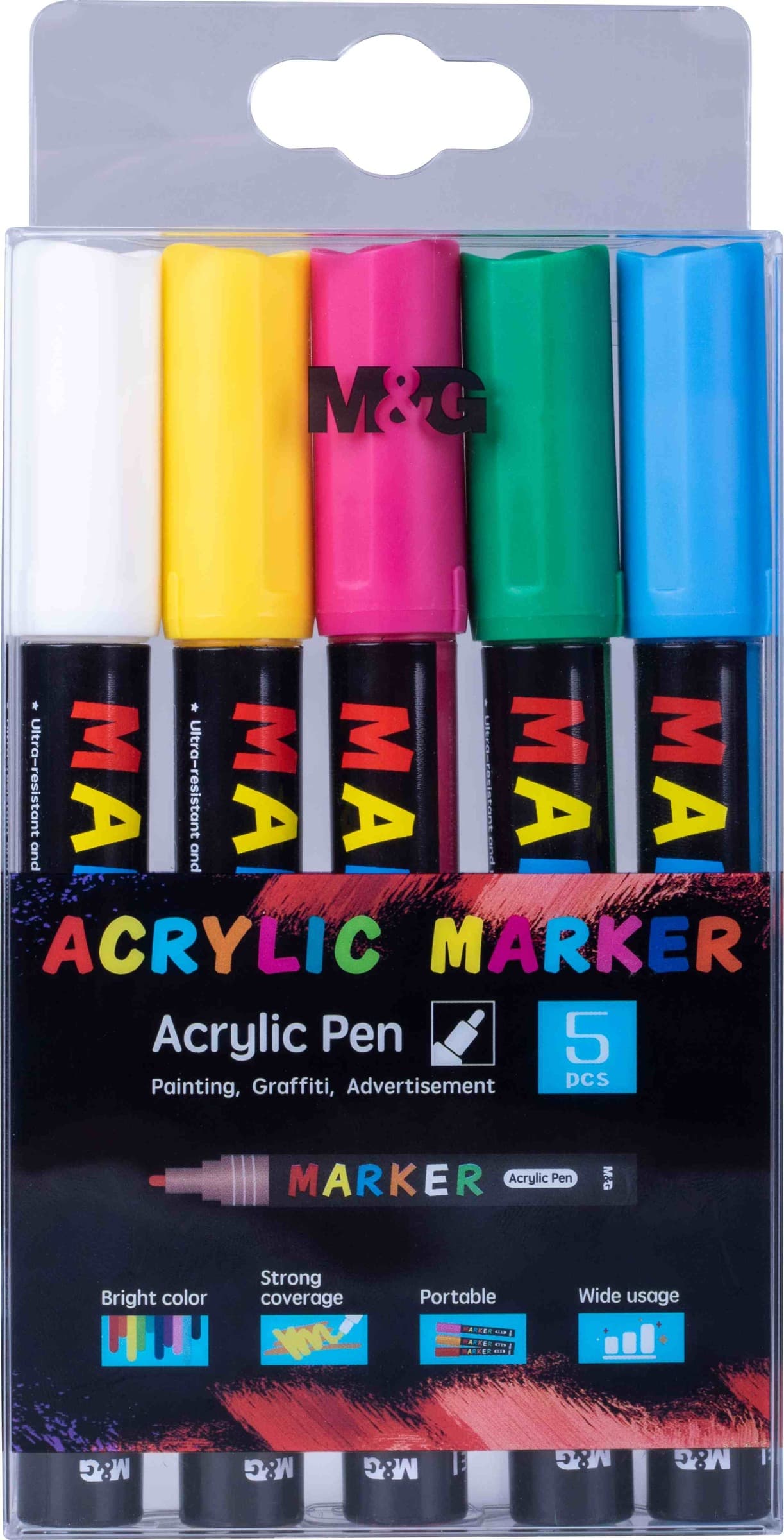 Markery akrylowe 1-2 mm 5 kolorów do różnych powierzchni