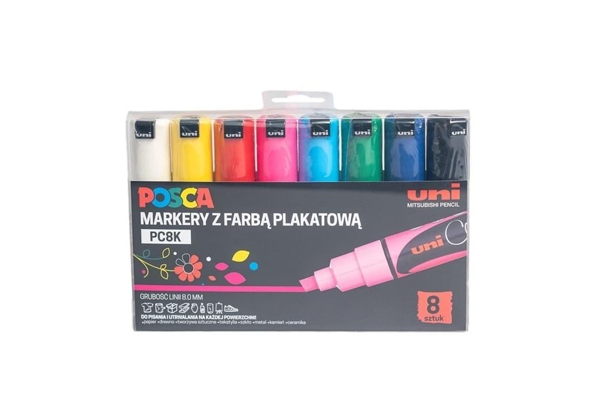 Markery plakatowe Uni Posca PC-8K 8 kolorów