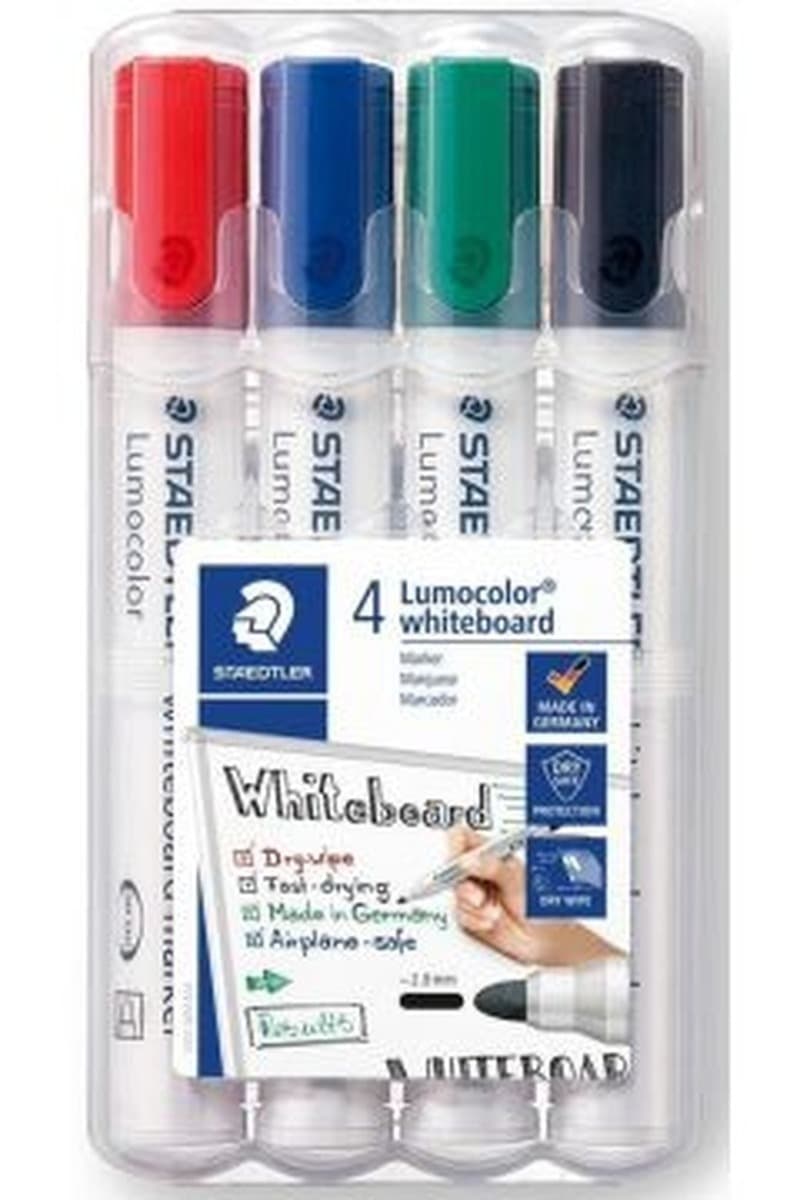 Markery suchościeralne Staedtler Lumocolor do tablic whiteboard, 4 kolory
