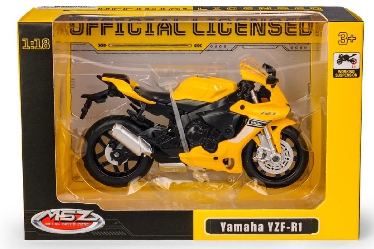 Model motocykla Yamaha YZF-R1 1:18 - Metalowy, kolekcjonerski, żółty