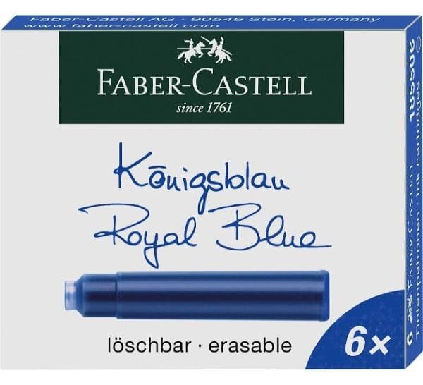 Faber-Castell Naboje do pióra krótkie niebieskie zmazywalne 6 sztuk