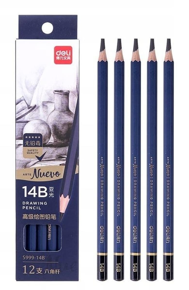 Ołówek grafitowy 14B, 12 sztuk Deli Nuevo