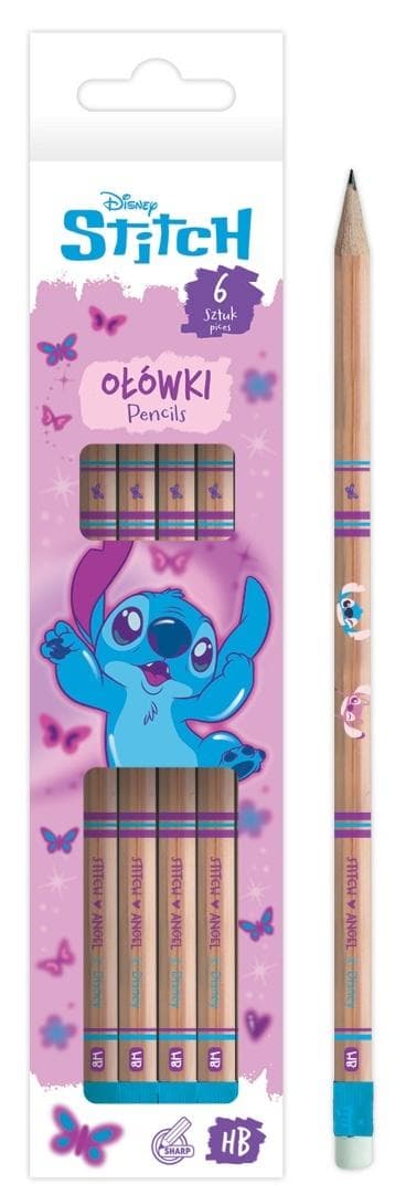 Ołówek z gumką Stitch Pink 6 sztuk HB