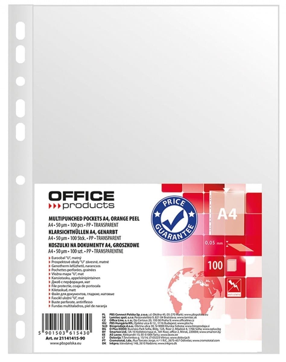 Paczka koszulki na dokumenty A4 Office Products PP groszkowe 50mikr.