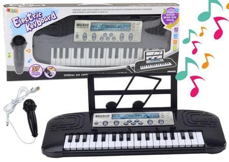 Pianino elektryczne dla dzieci z mikrofonem i stojakiem czarne
